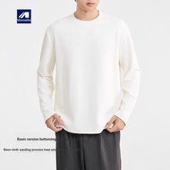 Momaike Men's Round Neck Embroidered Inner Long-Sleeved t-Shirt Men 2025 Winter Brushed Bottoming Sh