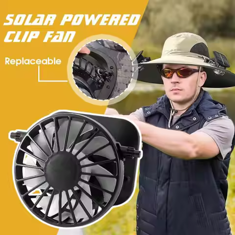 Solar USB Clip Fan - Heavy Duty 4000mAh Battery Operated, Strong Wind Handheld Fan for Construction 