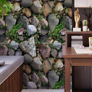 1 Roll 17.7 * 78.7/18.1in Vintage Green Plant Stone Pattern Self-Adhesive Wallpaper, Waterproof Peel