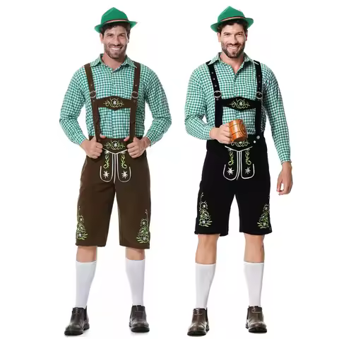 Men Oktoberfest Costume German Oktoberfest Pubs Bartender Outfit Beer Man Costumes Lederhosen Bavari