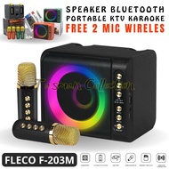 Speaker Bluetooth Portable Karaoke KTV FLECO F-203M Free 2 Microphone Karaoke BT/ USB/ TF CARD/ AUX- Speaker Bluetooth / Salon Aktif / Salon Bluetooth / Speker Aktif / Salon Bluetooth / Speaker Aktif / Spiker Aktif / Subwoofer Aktif / Speker blutut