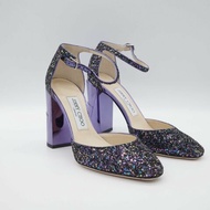 Jimmy Choo Micky 85 星空藍 亮片高跟鞋  銀色 亮粉粗格紋 皮革 高跟 尖頭鞋