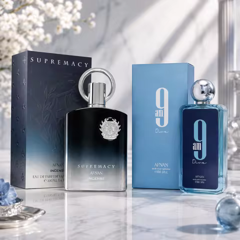 Afnan Men Perfume Set Supremacy Incense & 9AM Dive Eau De Parfum 100ml Each Fresh Woody Aquatic Long