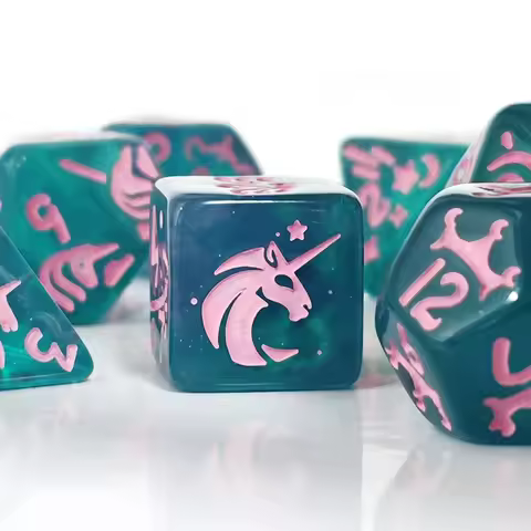 7pcs/set DND Polyhedral Dice Suit Unicorn Pattern For Board Card Game Math Games For RPG Dice Games 
