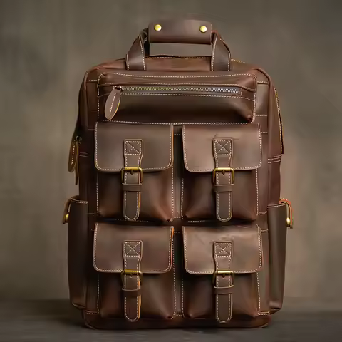 Genuine Leather Men's Backpack Vintage Bag Outdoor Travel Backpack Fitness bag Laptop Backpack Schoo
