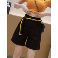Overalls Five-point Pants Women Summer High Waist Slimmer Look Small Loose Straight Slit 5-point Spo