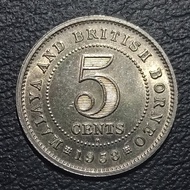 Koin Master 919 - 5 Cent Elizabeth Malaya &amp; British Borneo Tahun 1958