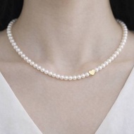 【日本產淡水珍珠 44.5mm】愛心金色珠飾 項鍊 43.5cm 磁吸扣環 醫療級不鏽鋼 高雅 珍珠頸鍊