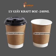 Lot of 50 8oz Kraft Paper Cups with Black Direct Drinking Lid, Hot Coffee Cups to Take Away
