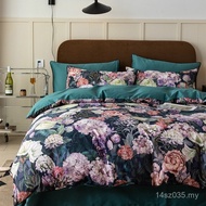 American Printed 60 Pcs Tribute Satin Long-staple Cotton Pure Cotton Four-Piece Set Bed Sheet Light 