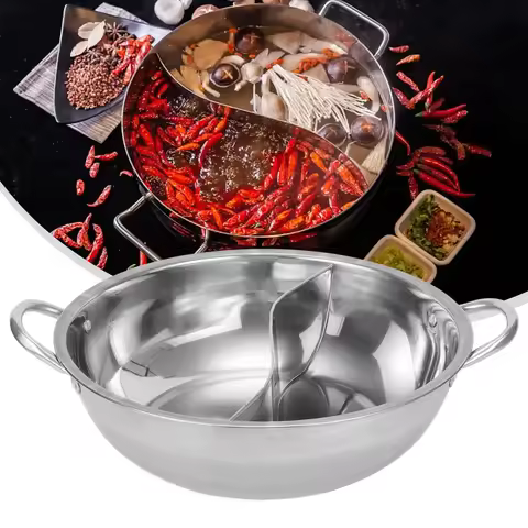 Double Split Hot Pot Stainless Steel Hot Pot Kitchen Cooker Gas Stove Compatible Pot Household/kitch