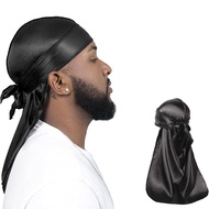 Durag Durag Street Dance Headscarf Simulation Silk Pirate Hat Long Tail Men's Headscarf Laced-Up Hea