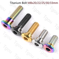 Tgou Titanium Bolts M8x20 22 25 30 33mm Screws Hex Socket Head for Motorcycle Yamaha Disc Brake Screw Suzuki Refit Bolt