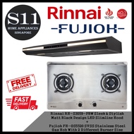 Rinnai RH-S3059-PBW Sleek &amp; Stylish Matt Black Design LED Slimline Hood + Fujioh FH-GS5520 SVSS Stainless Steel Gas Hob With 2 Different Burner Size BUNDLE DEAL - FREE DELIVERY