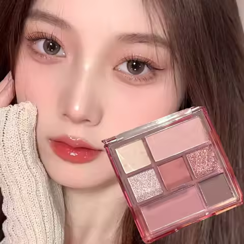 7/9-Color Eyeshadow Tray Matte Oat Milk Peach Pink Eye Shadow Low Saturated Powder Highlighter Conto