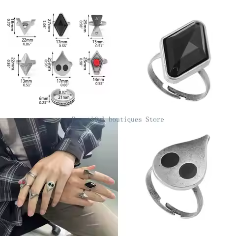 U4LF 7x Genshin Impact Hutao Cosplay Ring Set For Men Women Adjustable Metal Ring Accessory Jewelry 