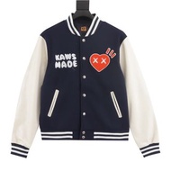 Human made jacket 拼接皮袖棒球棉服外套男女同款
