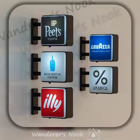 World Classic Coffee Brands Light Sign Refrigerator Magnet Coffee Machine Decor Arabica Lavazza Illy