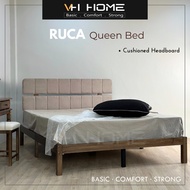 RUCA Queen Bed Frame Cushioned Headboard Katil Kayu Queen Queen Size Bed Katil Murah Wooden Queen Bed