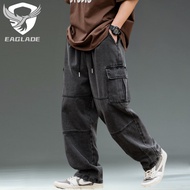 EAGLADE Wide Leg Men's Baggy Loose Vintage Jeans Pants for Men KS2151-1 in Black C03