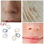 ห่วงจมูก ต่างหู ไม่ต้องเจาะหู ตุ้มหู จิว ห่วงปวก Fake Septum Medical Titanium Nose Ring Silver Gold 