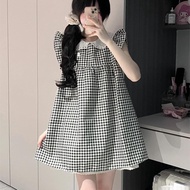 SPICYG Dreess For Women Black And White Plaid College Style Dress For Women In Summer With Lace Stit