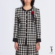 TandT - FRANCESCA BLAZER - ROSE HAND-CRAFTED PIN WIRE WIRE RIBBON TAILS TRIMMED GINGHAM BLAZER เสื้อ