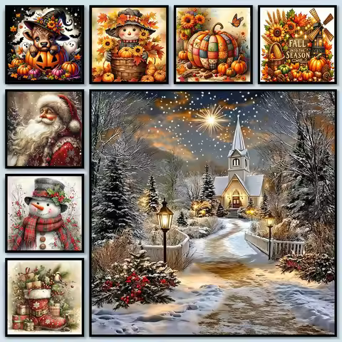 5D Diamond Painting Full Drill Kit 40x40cm Round Drill Resin Rhinestone Canvas Festival Holiday DIY 