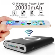 20000MAh Qi Wireless Charger Power Bank แบบพกพาภายนอกแบตเตอรี่ไร้สายชาร์จ Powerbank สำหรับ Apple Samsung Huawei Xiaomi Black One
