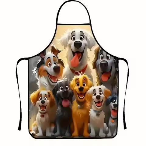 1 Piece of Cute Retro Design Apron with a Family of Little Dogs, Unisex, Suitable for Crafts, Baking