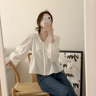 Bohemian lovely style Ribbon tie Blouse