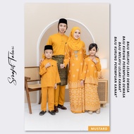 Set Family Kurung Songket Tabur Printed | Baju Melayu Moden | Mustard