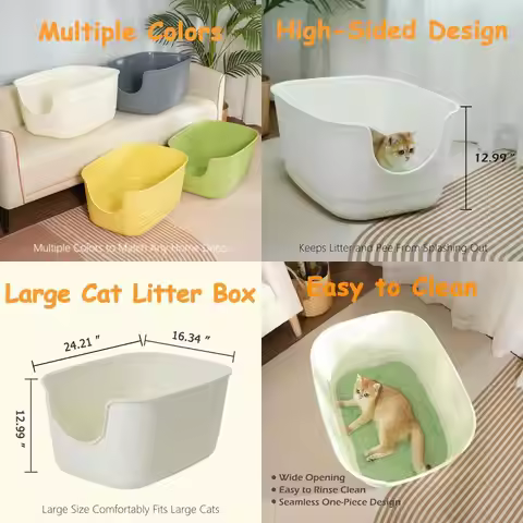 Jumbo Size Litter Box with High Walls for XL Cats, 24.2L x 16.3W x 12.9H, Anti-Splash, Easy Clean (G