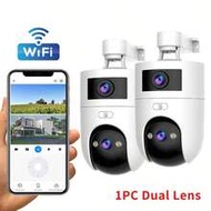 1PC 1296P Dual Lens Security Camera, 2.4G/5GWIFI Hz, IP66 Waterproof 355°PTZ, Color Night Vision, Cl