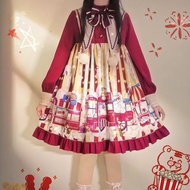 Hot  Girls New Long Sleeve Red Popcorn Birthday Princess Lolita Dress Parent-Child Cos Clothing Loli
