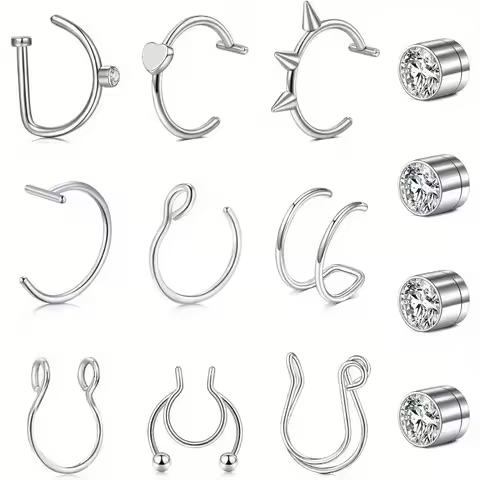 13pc Fake Nose Ring Fake Nose Piercing Fake Lip Piercing Fake Septum Ring Fake Lip Ring Faux Nose Ri