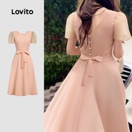 Lovito Casual Dress Bow Back Pleated Spring/summer Burnt Orange Dress for Women LK3ED162 Lovito Kāka