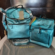 Brhas Pati Metallic Blue 3 Way Set of 2 Mommy and Baby Backpack Brand New 025