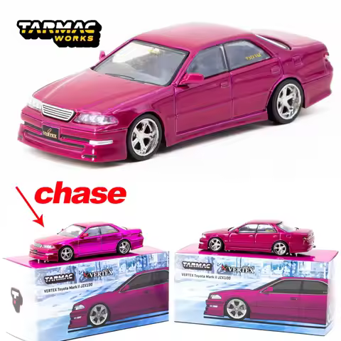 Tarmac Works 1:64 TW VERTEX Toyota Mark II JZX100 Red Metallic car model Chase