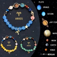 Premium 12 Zodiac Natural Stone Bracelet Set 8 Planets Crystal Energy Healing Couple Astrology