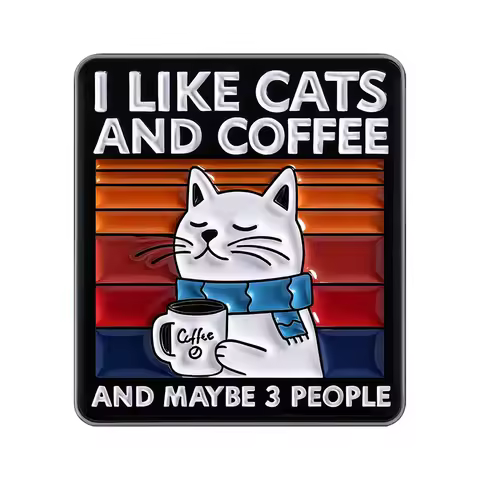 I Like Cats And Coffee And Maybe 3 People Enamel Pins Cartoon Cat Drinking Coffee Alloy Brooches Lap