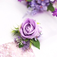 Purple Corsage and Boutonniere Set for Wedding Prom, Artificial Flower Wrist Corsage Bracelets, Home