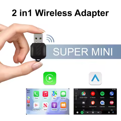 2026 New Mini 2in1 Wireless CarPlay Android Auto Adapter for Factory Wired Cars with 5G WiFi BT5.0 P