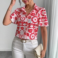 เสื้อคลุมผู้หญิงสบายๆ ลาย วินเทจ แขนระบาย