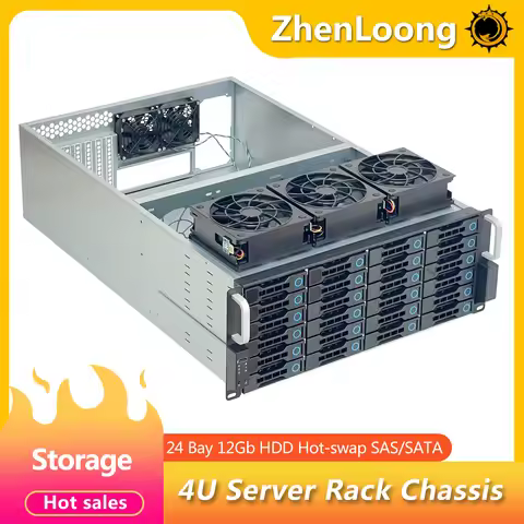 ZhenLoong 4U 24 Bay Server Case Hard Disk Hot-swap NAS Storage Chassis SAS SATA with 12Gb Straight T