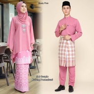 Sedondon Baju Kurung Songket Moden Queen Kain Corak Batik Printed Dengan Chiffon Cape Dusty Pink