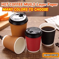 （Ready Stock）Hot coffee mugs【25 pieces】with lids Double wall coffee mug 8oz 12oz 14oz 16oz extra thi