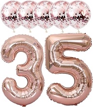 Rose Gold 35 Foil Balloons 40" Jumbo Foil Balloons Confetti Balloons for 35th Birthday Wedding Anniv