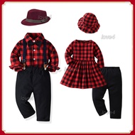 Christmas Family Matching Outfit Gentleman Formal Clothes for Twins Boy and Girl Xmas Red Plaid Matc