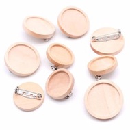 10pcs Stainless Steel Pin And Blank Wood Cabochon Brooch Base Settings 20 25 30 40mm Dia Round Bezel